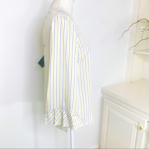 Massimo Dutti V Back Striped Bell Sleeve Top 6 NWT - Picture 11 of 13